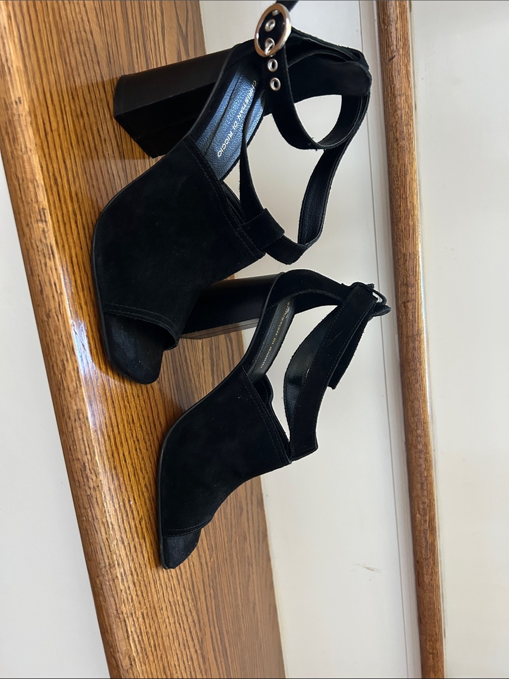 Black Suede Open-Toe Block Heel Sandals with Ankle Strap size 39